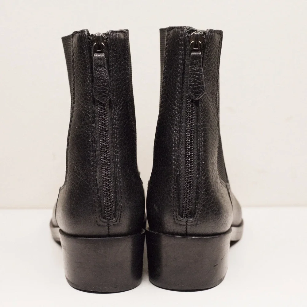 TORY BURCH Orsay Pebbled Leather‎ Chelsea Ankle Boots Back Zip Black Sz 8M